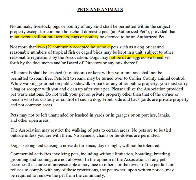 Bristol Pines Pet Policy