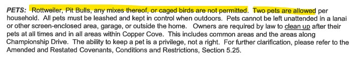 Copper Cove Pet Policy