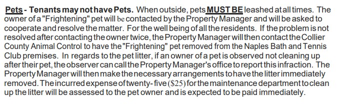 Naples Bath & Tennis Unit E Pet Policy