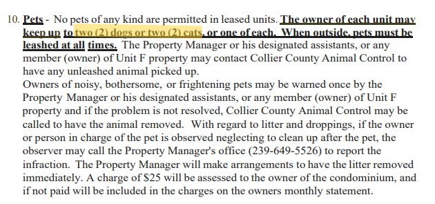 Naples Bath & Tennis Unit F Pet Policy