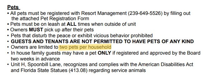 Naples Bath & Tennis Unit H Pet Policy