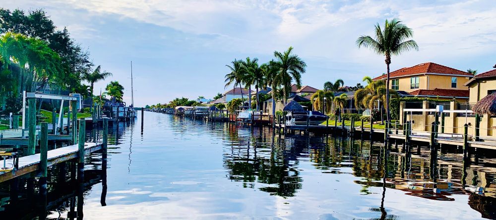 Cape Coral canal view with boat lifts