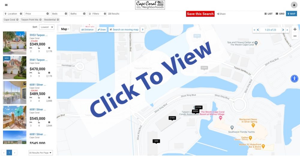 See all homes for sale in Tarpon Point Cape Coral Florida